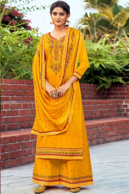 Mustard yellow Cotton and silk Palazzo Suit