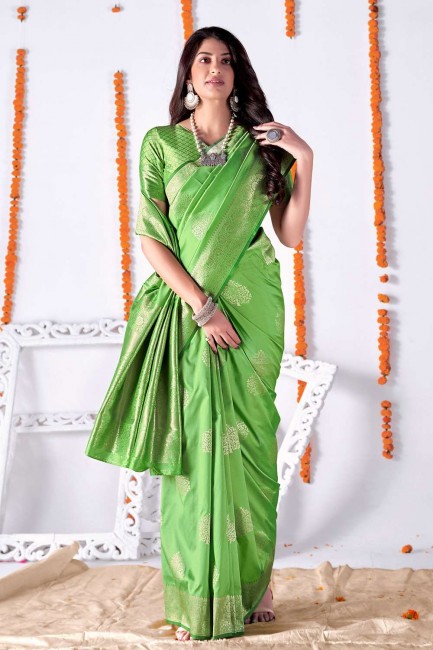 Banarasi silk Weaving Olive  Banarasi Saree with Blouse