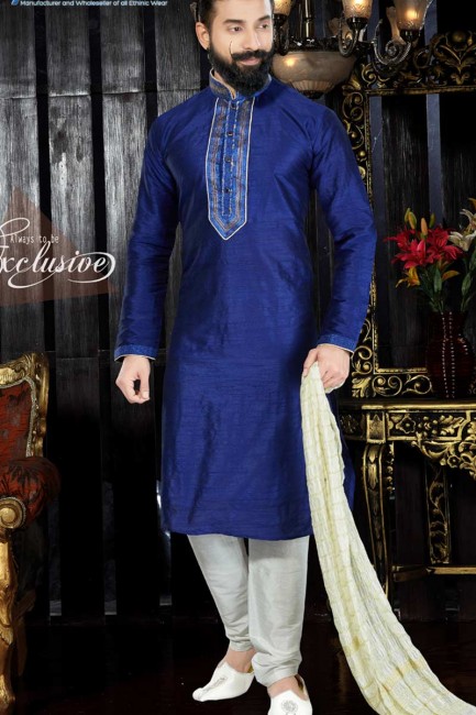Snazzy Royal Blue Art Dupion Ethnic Wear Kurta Kurta Pajama