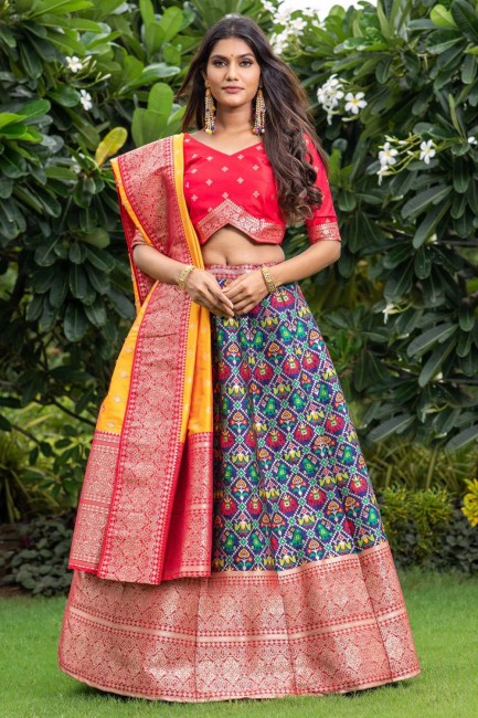 Multicolor Weaving Party Lehenga Choli in Silk