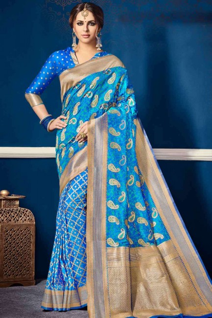 Banarasi raw silk Blue Saree in