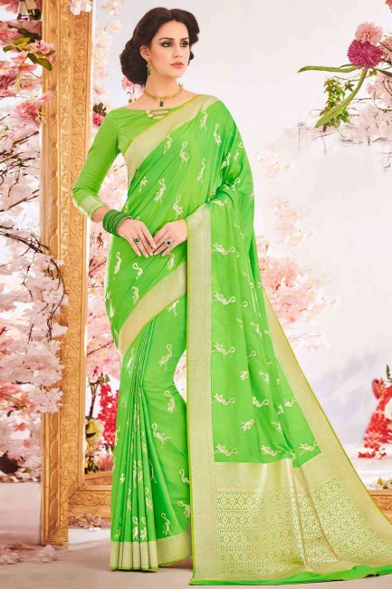 Banarasi raw silk Saree with  in Green