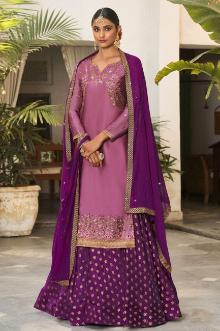 Stone Pink with moti Georgette and satin Eid Sharara Suit