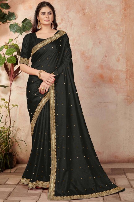 Silk Saree in Black with Lace
