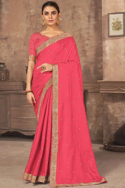Silk Lace Pink Saree with Blouse