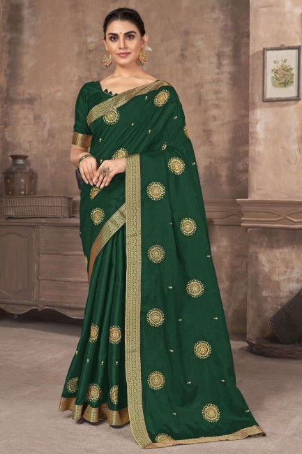 Printed Silk Green Saree with Blouse