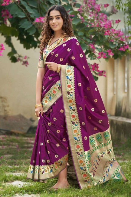 Violet Banarasi Saree in Weaving Banarasi silk