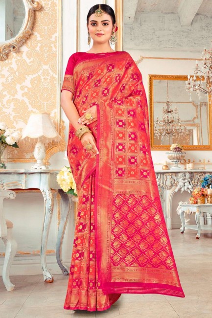 Red Silk South Indian Saree with Zari,embroidered