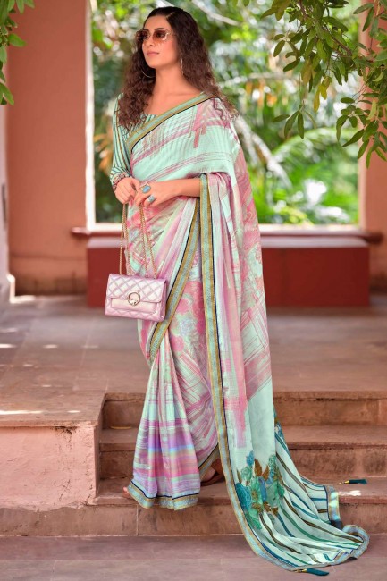 Printed Chiffon Multicolor Saree with Blouse