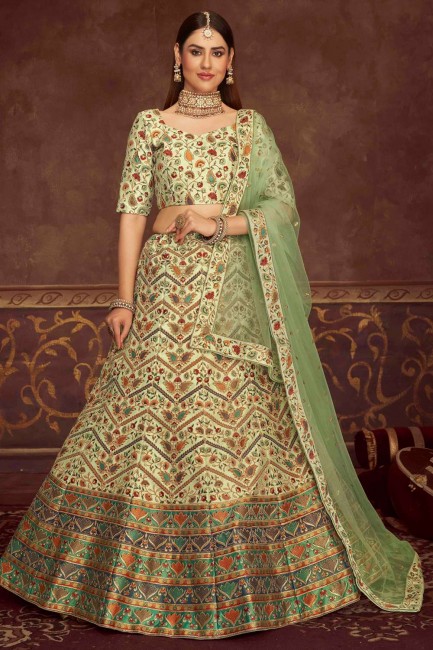 Mint green Printed Art silk Wedding Lehenga Choli