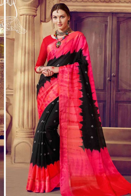 Silk Saree in Black with Printed