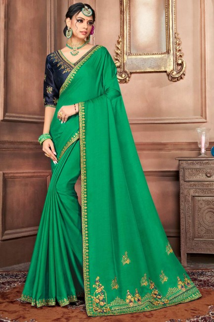 Silk Saree in Green with Lace border