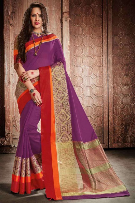 Handloom silk Purple South Indian Saree in