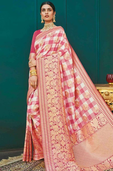 Banarasi raw silk  Pink Banarasi Saree with Blouse