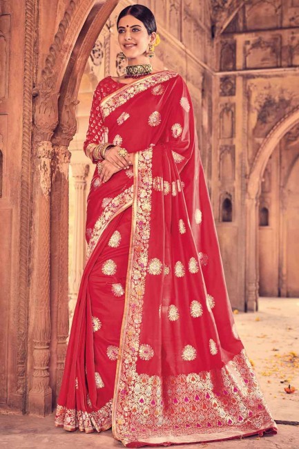 Gracefull Banarasi raw silk Banarasi Saree in Red