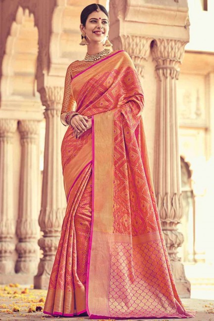 Orange Saree in  Silk