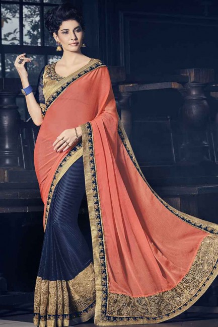 orange and violet fancy fabrics and fancy Saree