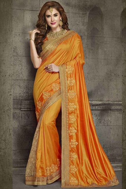 Orange Silk and Net Saree