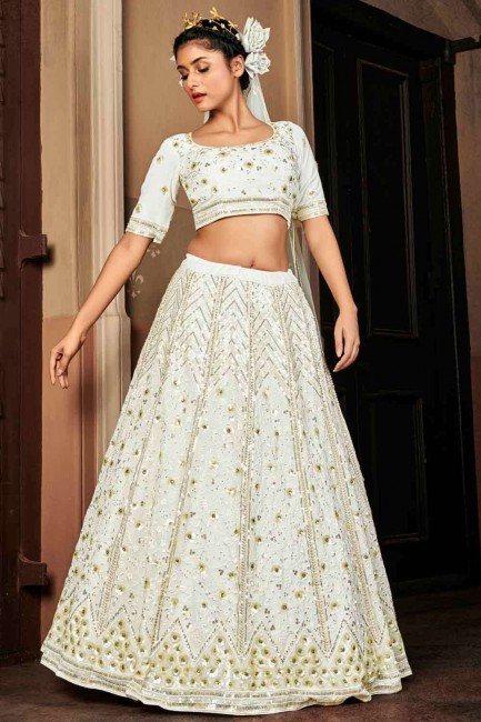 Pearl white Lehenga Choli in Georgette with Sequins