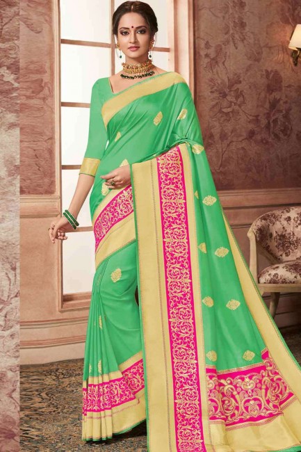 Saree in Green Banarasi Silk Fabric