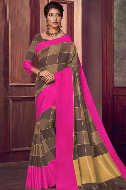 Brown Saree in Banarasi raw silk