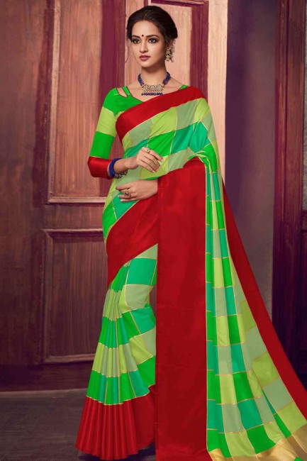 Pretty Banarasi raw silk Saree in Green with Blouse