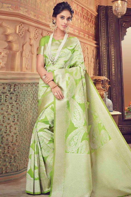 Green  Banarasi raw silk Indian Saree