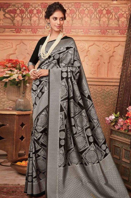 Black  Saree in Banarasi raw silk