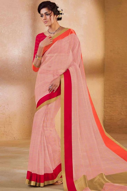 Saree in Pink Silk with Blouse