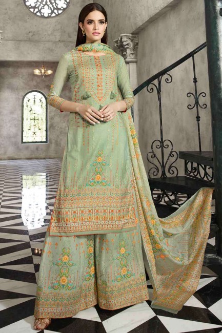 Cotton Printed Green Sharara Suit with Dupatta