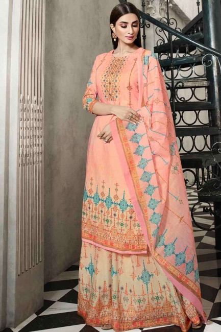 Sharara Suit in Pink Cotton with Printed