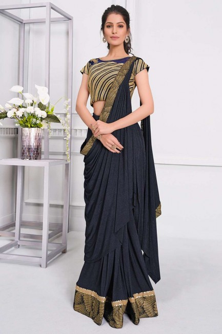 Navy blue Party Wear Saree in Sequins,embroidered Lycra