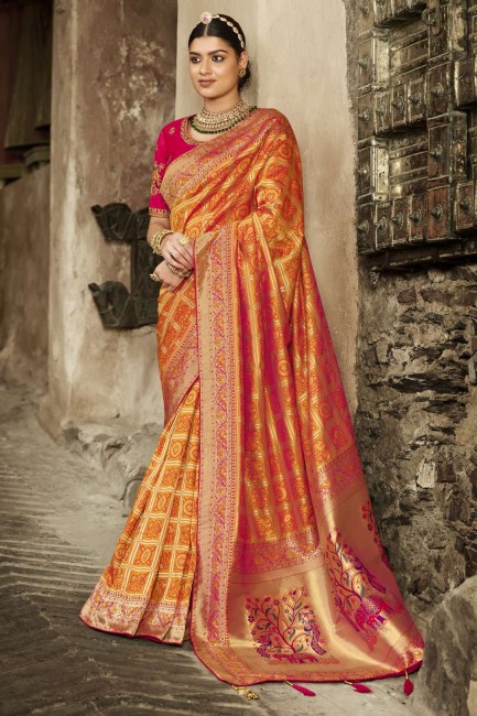 Jacquard Saree in Mustard  with Weaving