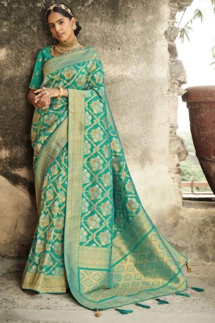 Green Saree in Jacquard with Weaving
