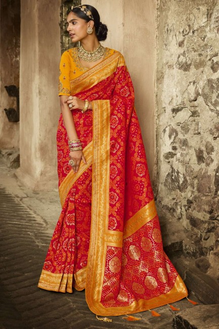 Jacquard Saree in Maroon with Weaving