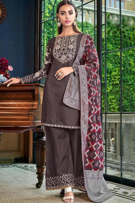 Art silk Art silk Palazzo Suit with Embroidered