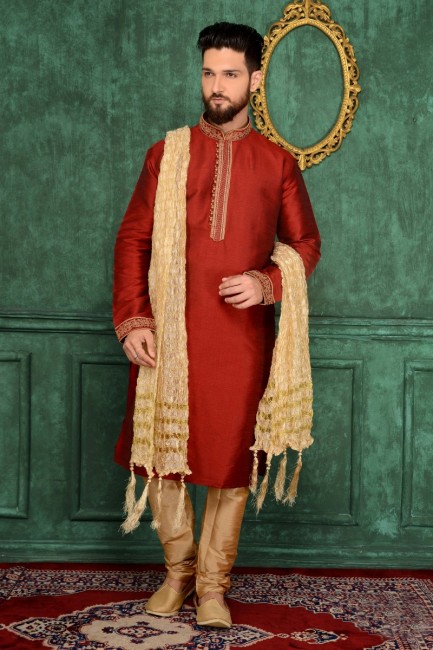 Luring Maroon Art Banarasi Silk Ethnic Wear Kurta Readymade Kurta Payjama