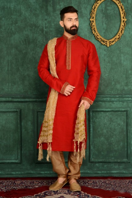 Opulent Maroon Art Banarasi Silk Ethnic Wear Kurta Readymade Kurta Payjama