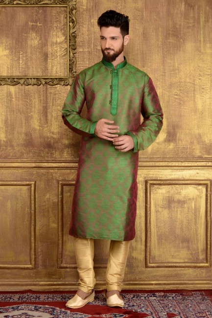 Green Jaqurd Silk Brocade Ethnic Wear Kurta Readymade Kurta Payjama