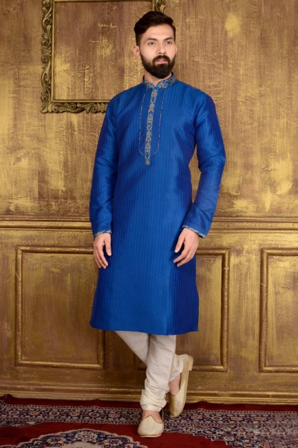 Blue Dupion Art Silk Ethnic Wear Readymade Kurta Payjama