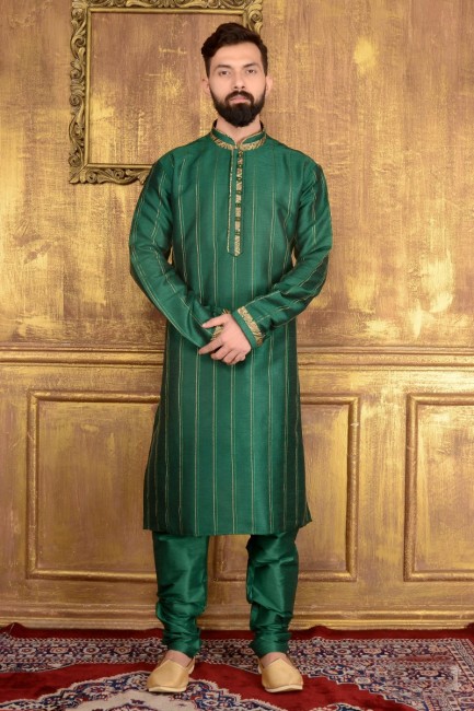 Sassy Green Dupion Art Silk Ethnic Wear Kurta Readymade Kurta Payjama
