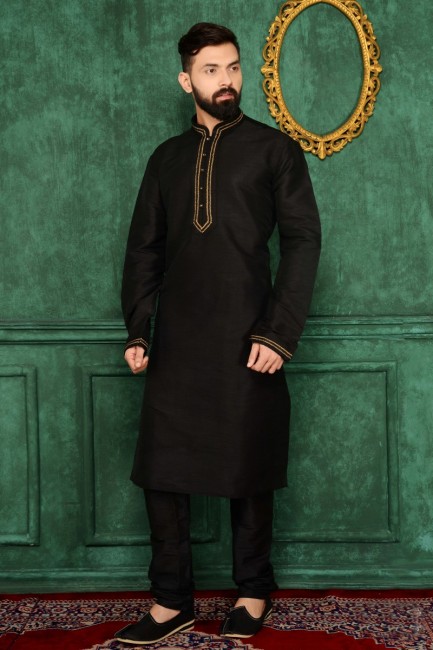 Admirable Black Art Banarasi Silk Ethnic Wear Kurta Readymade Kurta Payjama