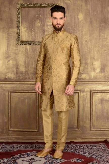 Gold Jaqurd Silk Brocade Semi Indo Indo Western
