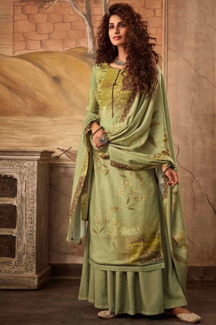 Green Pashmina Fabric Printed Palazzo Suit