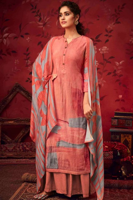 Coral Palazzo Suit in Pashmina with Printed