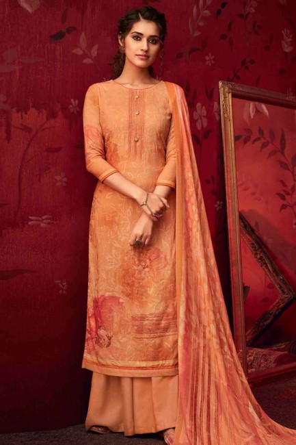 Printed Pashmina Palazzo Suit in Orange