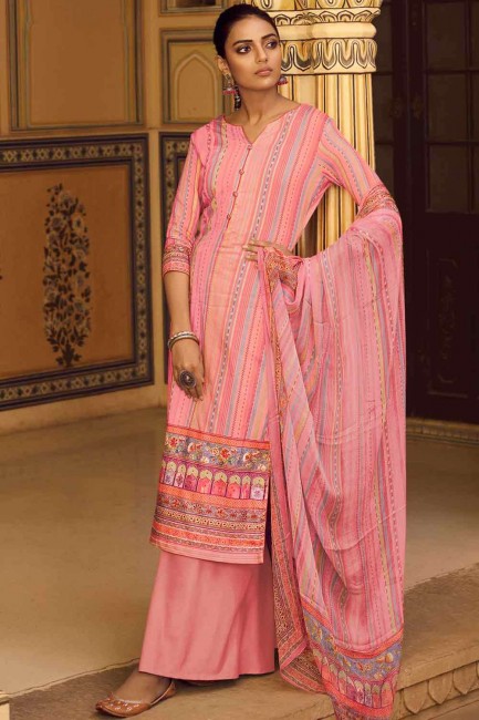 Pashmina Palazzo Suit with Printed in Pink