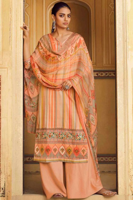 Printed Pashmina Palazzo Suit in Peach