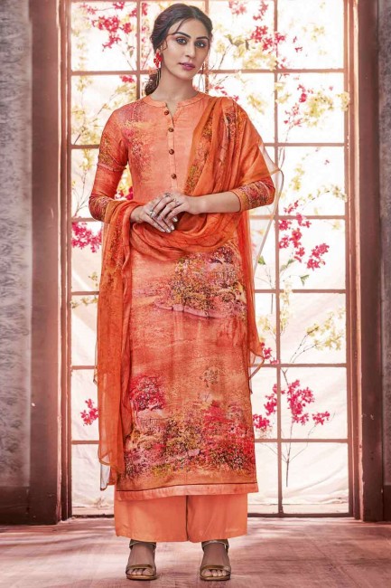 Pashmina Palazzo Suit with Printed in Orange