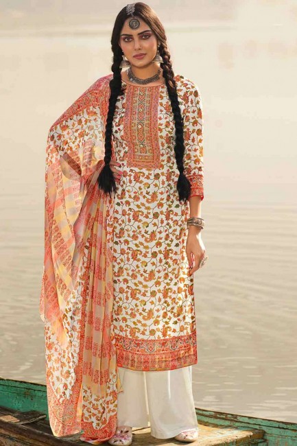 Off white Pashmina Printed Palazzo Suit with Dupatta